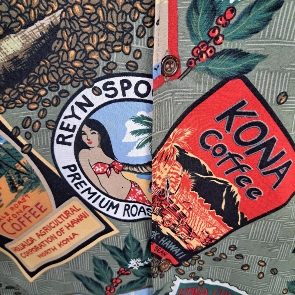 Vntg Reyn Spooner Men's M 90's Y2k Kona Coffee Hawaiian Aloha All Over Print - Picture 7 of 14
